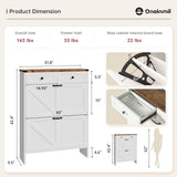 oneinmil Shoe Storage Cabinet, Farmhouse Shoes Organizer with 2 Flip Drawers & 2 Sliding Drawers, Freestanding Narrow Shoe Rack Cabinet for Entryway, Hallway, Living Room, White oneinmil