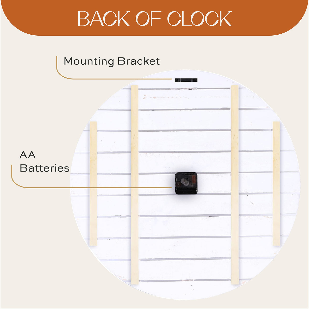 ALBEN Large Farmhouse Wall Clock - 24 inch Round Shiplap Farmhouse Style Clock Bundled with Decorative Reversible Wooden Sign ALBEN