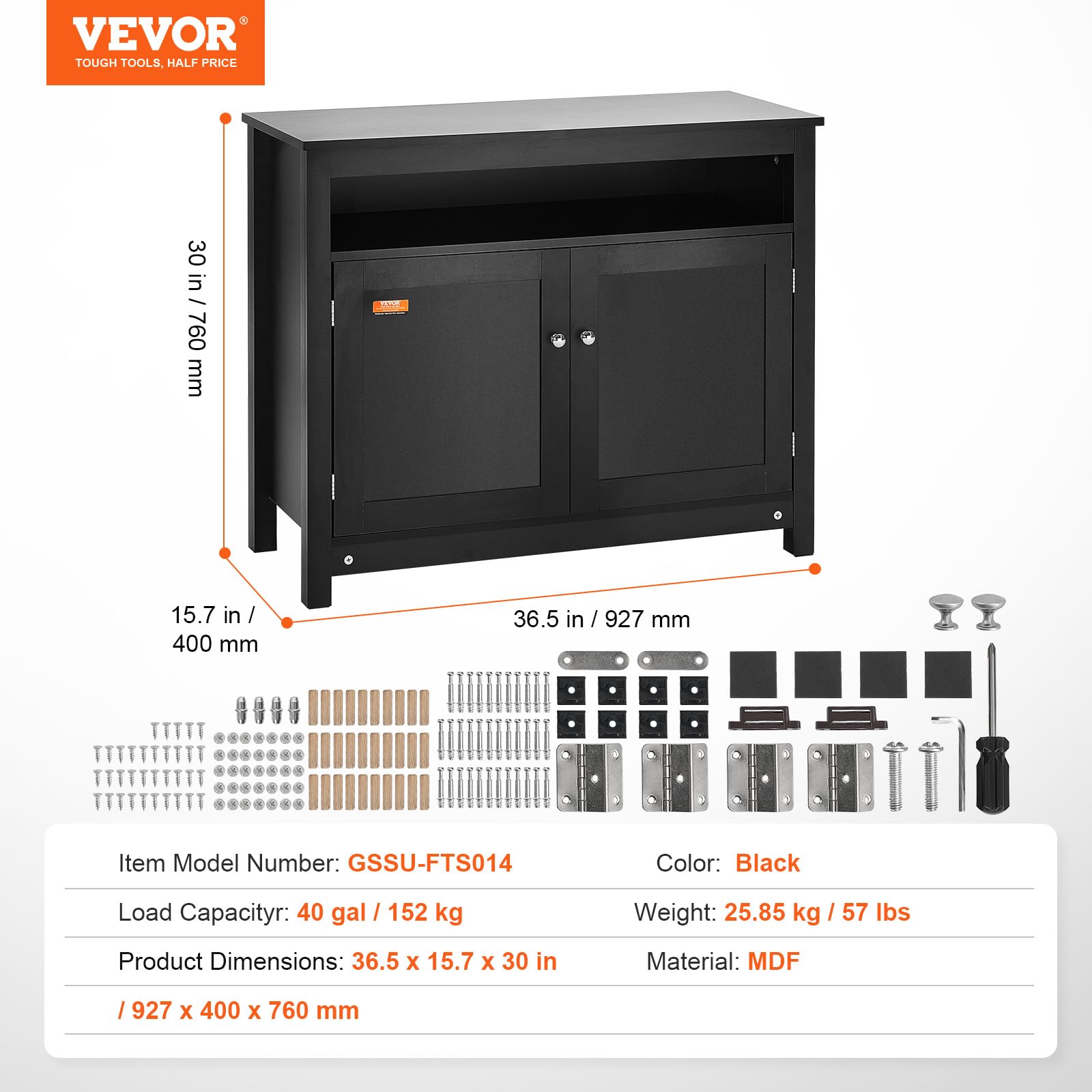 VEVOR Aquarium Stand, 40 Gallon Fish Tank Stand, 36.5 x 15.7 x 30 in MDF Turtle Tank Stand, 335 lbs Load Capacity, Reptile Tank Stand with Storage, Cabinet and Hardware Kit, Black - WoodArtSupply