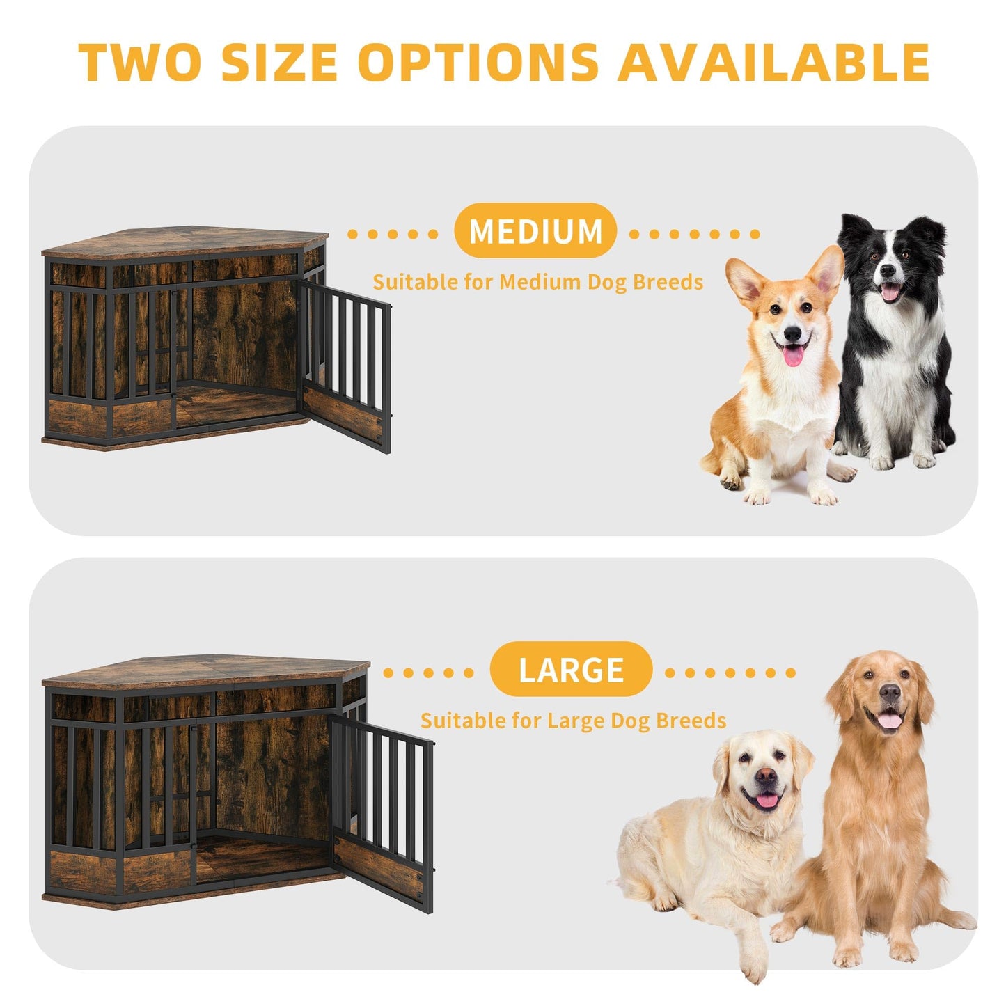 DWVO Corner Dog Crate Furniture, 52 Inch Heavy Duty Dog Kennel Indoor Furniture End Table Dog Crate for Large Dogs, Modern Decorative Dog Crate Wooden Dog Crate Furniture for Large Dogs, Rustic Brown