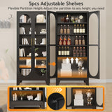 PAOFIN 75" H Locking Display Cabinet with Glass Door, Metal Curio Cabinets with 5 Adjustable Shelves, Tall Liquor Cabinet Display Case for Living Room, Wine, Clinic, Home - Assembly Required Black PAOFIN