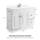 Design House Wyndham 36 Inch Bathroom Vanity, Ready to Assemble, Solid Wood, White, 597237 Design House