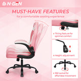 N-GEN Video Gaming Computer Chair Ergonomic Office Chair Desk Chair with Lumbar Support Flip Up Arms Adjustable Height Swivel PU Leather Executive with Wheels for Adults Women Men (Pink) NEO CHAIR