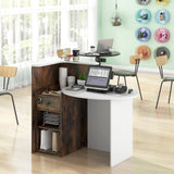 Giantex Reception Desk, Front Counter Desk with Lockable Drawer, Checkout Table with Round Tabletop, Corner Shelf & Adjustable Shelf for Office Beauty Salon Retail Store (Brown & White) Giantex