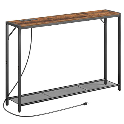 MAHANCRIS Sofa Table with Power Outlet, 43.7" Console Table with USB Ports, Behind Couch Table, Entryway Table for Living Room, Hallway, Foyer, Metal Frame, Adjustable Feet, Rustic Brown CTHR - WoodArtSupply