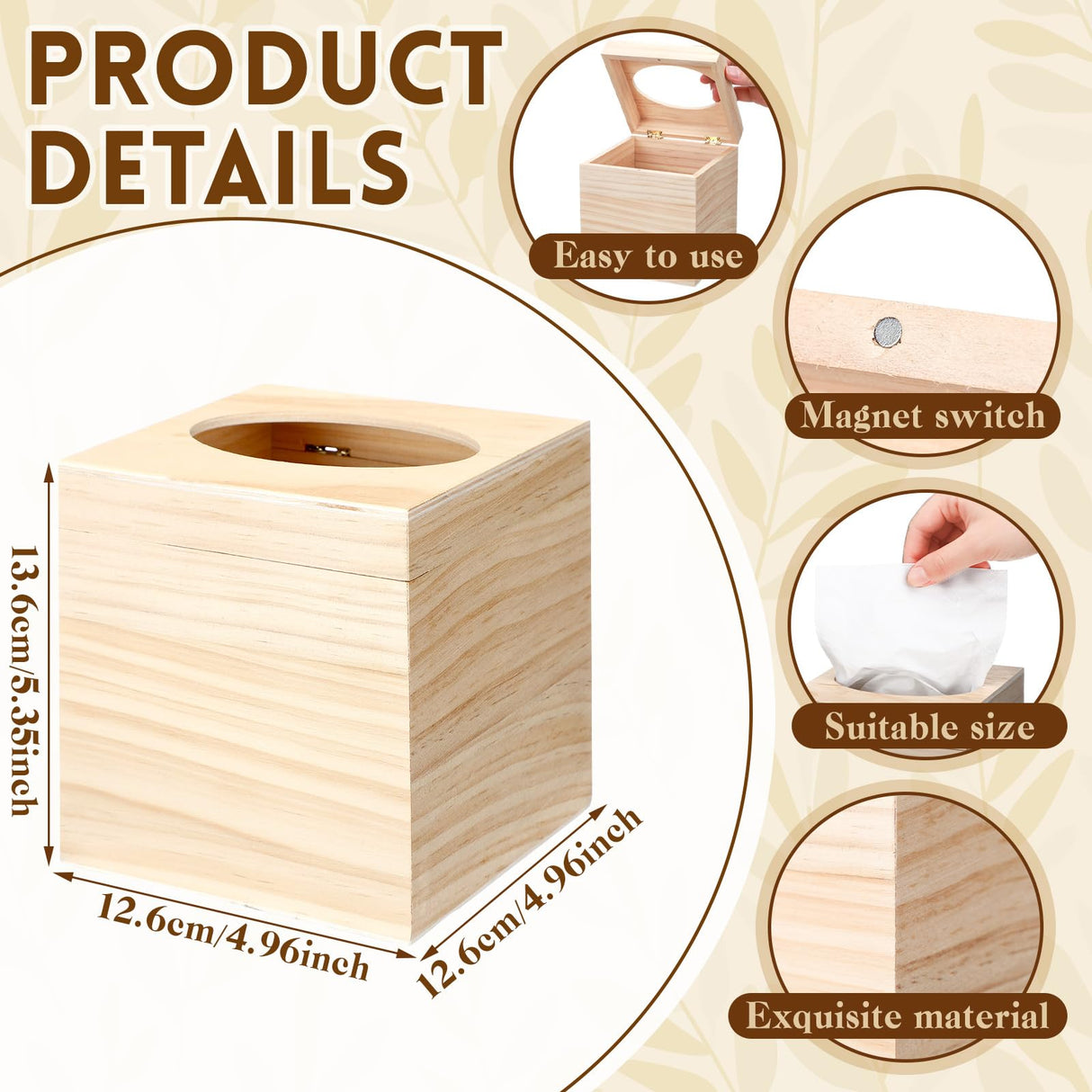 Wonderjune 6 Pcs Wood Tissue Box Cover for DIY Unfinished Wood Box Custom Design Square Wooden Tissue Cover Holder with Flip Opening Top for Arts Crafts Bathroom Decor Home Decor Wonderjune