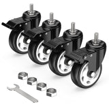 HOLKIE Caster Wheels 4 inch Total Locking Stem Casters, 3/8" -16 x 1 (Stem Diameter 3/8", Stem Length 1") Threaded Stem Casters Swivel Casters Set of 4 Heavy Duty Castors Black HOLKIE