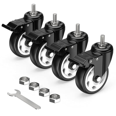 HOLKIE Caster Wheels 4 inch Total Locking Stem Casters, 3/8" -16 x 1 (Stem Diameter 3/8", Stem Length 1") Threaded Stem Casters Swivel Casters Set of 4 Heavy Duty Castors Black