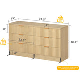 DWVO 6-Drawer Dressers, Chest of Drawers with Fluted Panel, Wide Versatile Storage Dresser Organizer for Living Room, Kitchen and Office, Natural DWVO