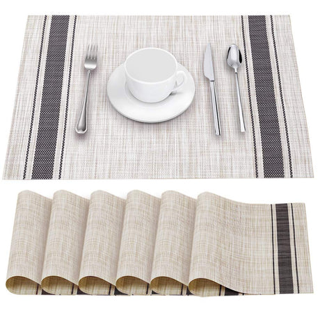 YOSICHY Table Mats Set of 6 Crossweave Woven Vinyl Placemats Heat Resistant Non-Slip Kitchen Placemats for Dining Table Washable Easy to Clean(Grey) YOSICHY