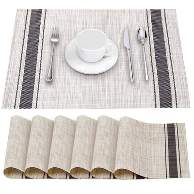 YOSICHY Table Mats Set of 6 Crossweave Woven Vinyl Placemats Heat Resistant Non-Slip Kitchen Placemats for Dining Table Washable Easy to Clean(Grey)