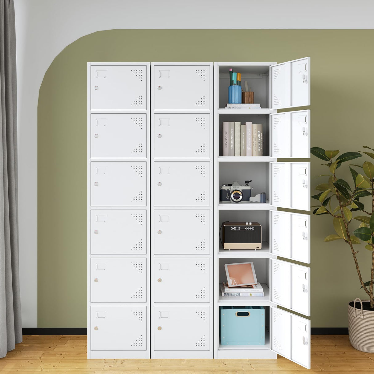 MIIIKO Office Storage Locker with Keys, 6 Doors Employee Lockers White, Large Metal Locker for School, Locker Room, Gym, Breakroom and Mudroom MIIIKO