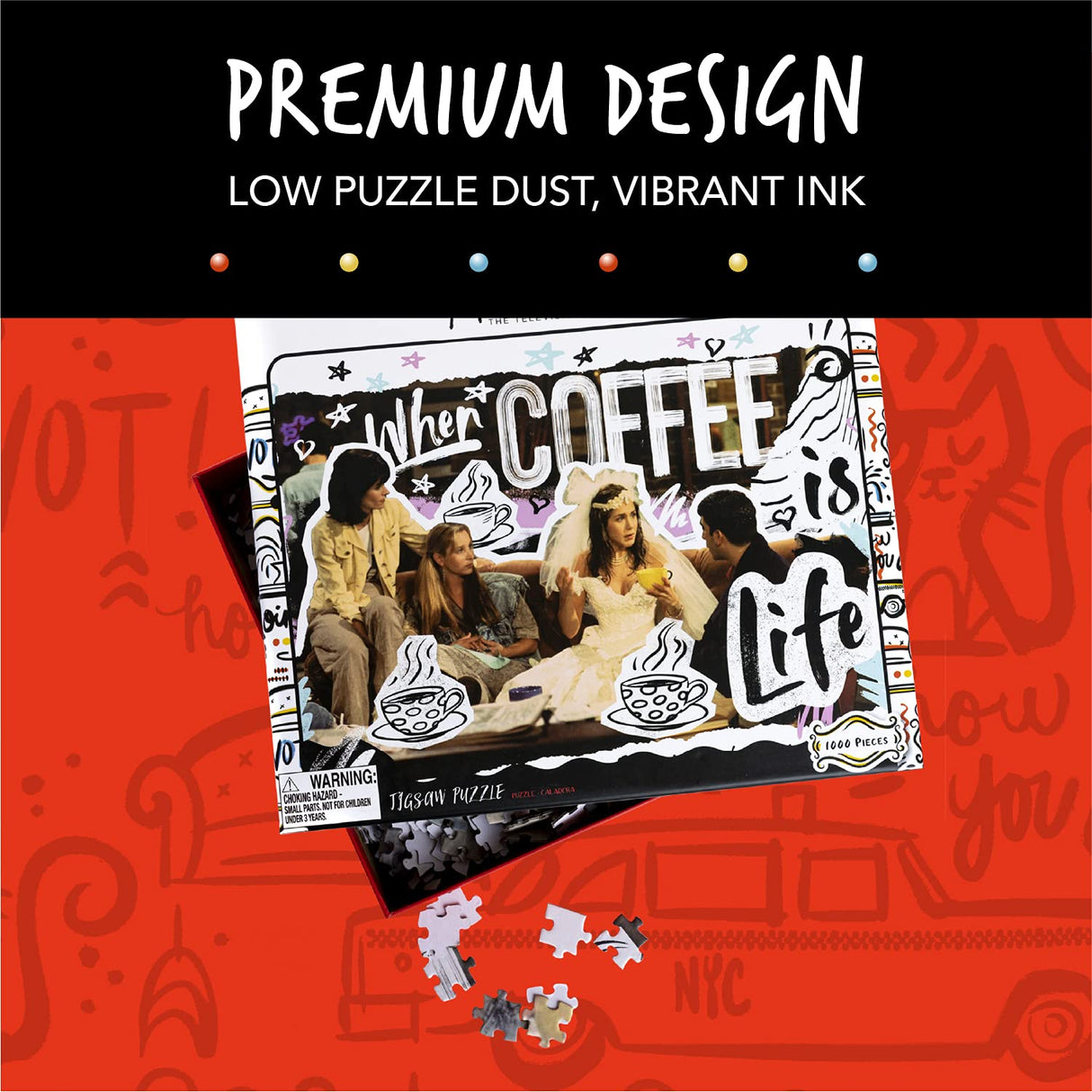 Paladone Friends Coffee is Life 1000 Piece Jigsaw Puzzle - Officially Licensed Merchandise Paladone