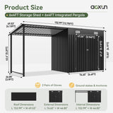 Aoxun 6x4FT Outdoor Storage Shed & Hardtop Gazebo Combo, 12x4FT Metal Lean to Shed with Open-Sided Pergola, Durable Garden Tool Shed for Patio, Backyard, Deck Aoxun