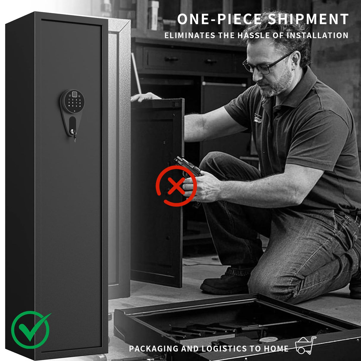 5-6 Gun Safe Cabinet for Rifles and Pistols With 3 Pistol Pouches and 2 Pockets for Home Security Quick Access via Biometric Lock No Assable Require Gun Safes with Adjustable Gun Rack for Shotguns AOJUFEO