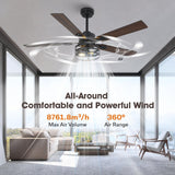 Vaczon 52" Farmhouse Ceiling Fans with Lights and Remote, Outdoor Ceiling Fan Dual Finish 5 Blades 6-Speed Quiet and Reversible DC Motor, Ceiling Fan with Light for Bedroom Living Room and Patio Vaczon