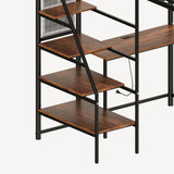 LUMISOL Full Size Metal Loft Bed, Heavy Duty Metal Loft Bed Frame with Staircase, Built-in Charging Station and LED Lighting for Bedroom, Dormitory, Black LUMISOL