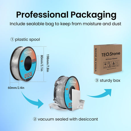 TEQStone TPU Filament 1.75mm Blue 1Kg Spool 95A Flexible Soft 3D Printer Filament Consistent Diameter +/-0.03mm in Vacuum Package TEQStone