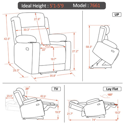 MCombo Medium Dual Motor Power Lift Recliner Chair with Massage and Heat for Elderly People, Adjustable Headrest, Infinite Position, USB Ports, Fabric 7661 (Grey, Medium)