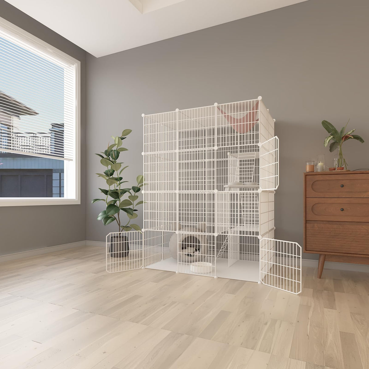 Cat Cage Indoor, DIY Cat Enclosures Detachable Metal Wire, Indoor Cat Crate Exercise Place Ideal for Kitty, Small Animals (White, 41" L x 28" W x 55" H) Leptzoa