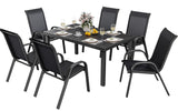 YITAHOME Stackable Patio Dining Set for 6, Breathable Outdoor Dining Set w/55 Aluminum Patio Table & 6 Stackable Patio Chairs Set, All Weather Outdoor Patio Dining Set for Backyard Deck Porch, Black YITAHOME