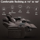 NMXUXMN Home Theater Seating,Top-Grain Leather Recliner Sofa, Zero Gravity Power Reclining Couch with Ambient LED Lights, Cup Holders & USB, Tray Table-Row of 3 with Drop Table Black NMXUXMN