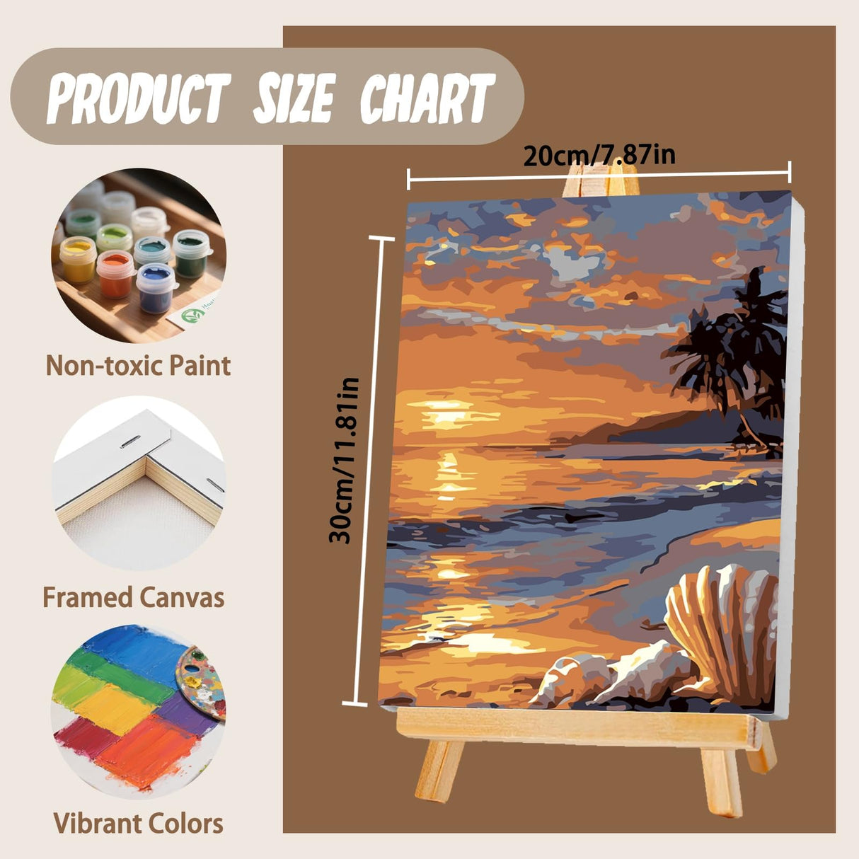 XTCIXAL 4 Pack Paint by Numbers Kit for Adults with Framed and Easel, Beach Paint by Number Kits, Sea Turtle Acrylic Oil Painting with Brushes for Home Wall Decor (8x12 Inch) XTCIXAL
