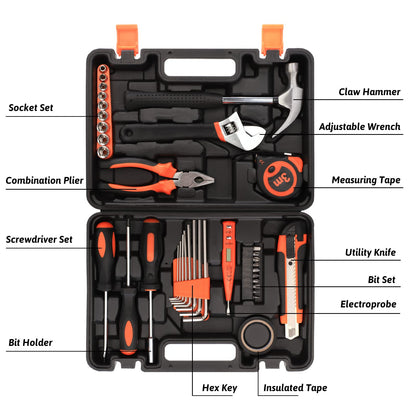 Yougfin Basic Small Tool Kit for Home 38 Pieces, All in One Starter Tool Box with Tools Included for College Dorm Office, Portable Car Tool Set Mechanics Kit for Auto Repair - WoodArtSupply