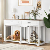 DAWNSPACES Furniture Style Dog Crate, 72" Large Wooden Dog Kennel with Drawers & Divider, Heavy Duty Indoor Dog Cage with Double Rooms for Large Medium Small Dogs, White DAWNSPACES