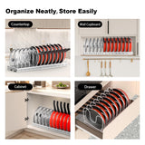 Housolution Pot and Pan Organizer Rack for Cabinet, Upgraded Expandable Pot Lid Organizer with 14 Adjustable Dividers, Pan Holder Storage Rack for Kitchen Cabinet, White Housolution