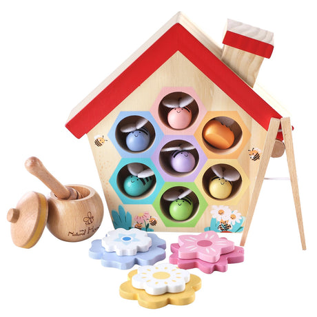 Wooden Bee to Hive Matching Game, Fine Motor Skill Toy for Toddlers, Montessori Toys for 3 Year Old Color Sorting Matching for Kids, Early Learning Preschool Educational Gift for 3 4 5 Years Old Xylolin