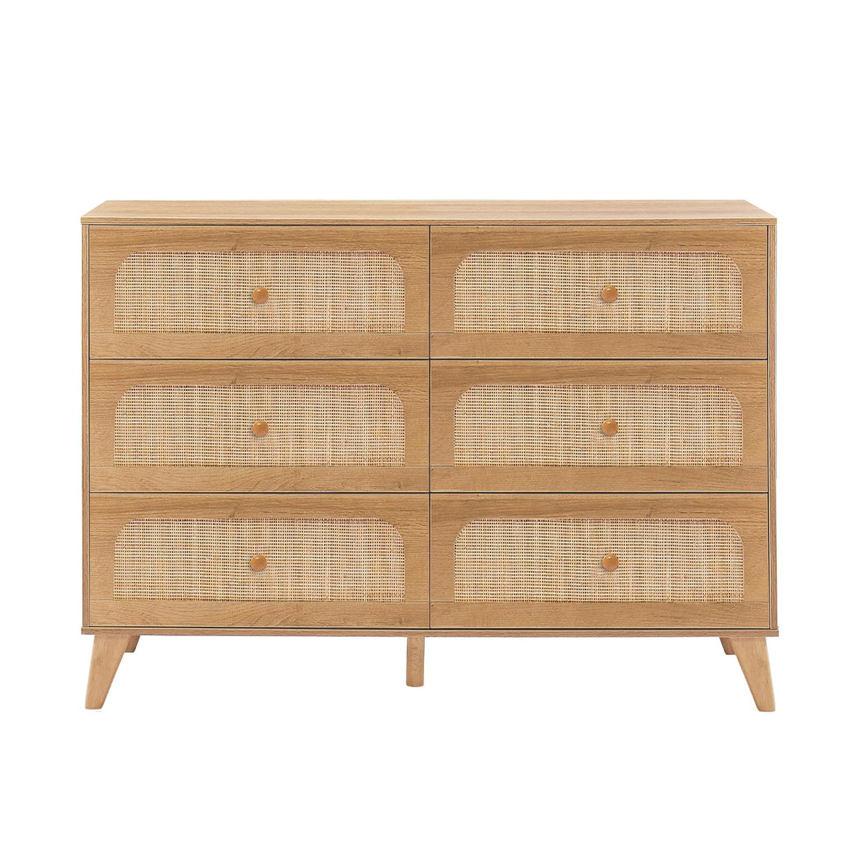 GANLLY 6 Drawer Dresser,Rattan Dresser for Bedroom, Mid-Century Modern Organizer Dresser for Closet Bedroom,Hallway,Entryway,Natural Brown GANLLY