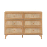 GANLLY 6 Drawer Dresser,Rattan Dresser for Bedroom, Mid-Century Modern Organizer Dresser for Closet Bedroom,Hallway,Entryway,Natural Brown GANLLY