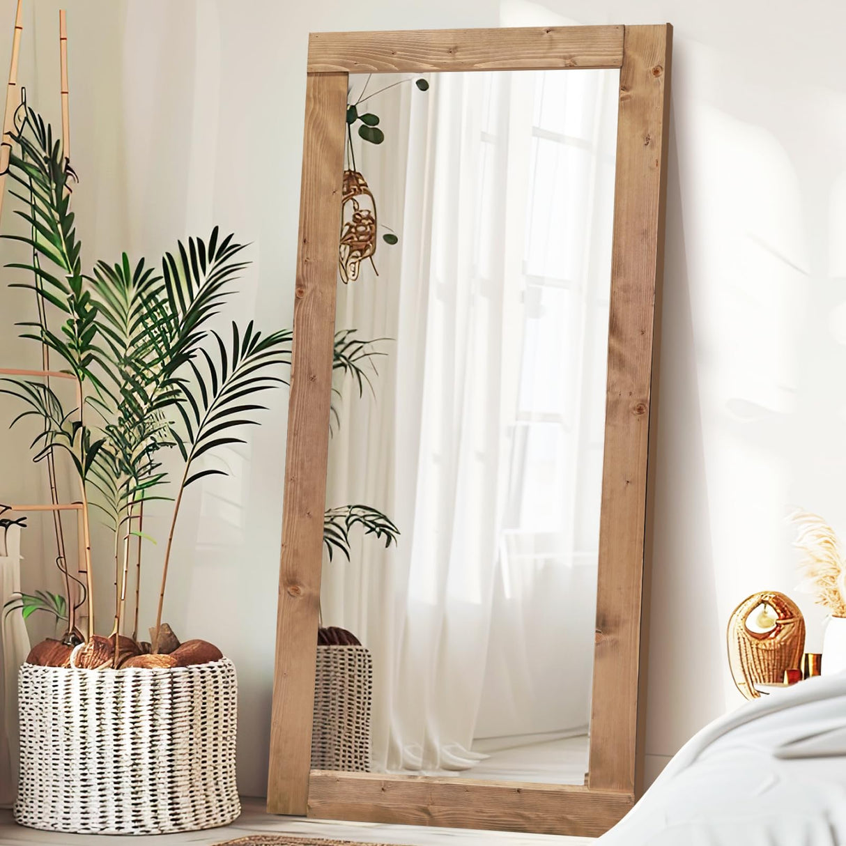 ABSWHLM Full Length Mirror 71"x32" – Solid Wood Frame, HD Tempered Glass, Wall Mounted & Leaning, Rustic Modern Decor for Bedroom, Living Room, Entryway, Light Brown ABSWHLM