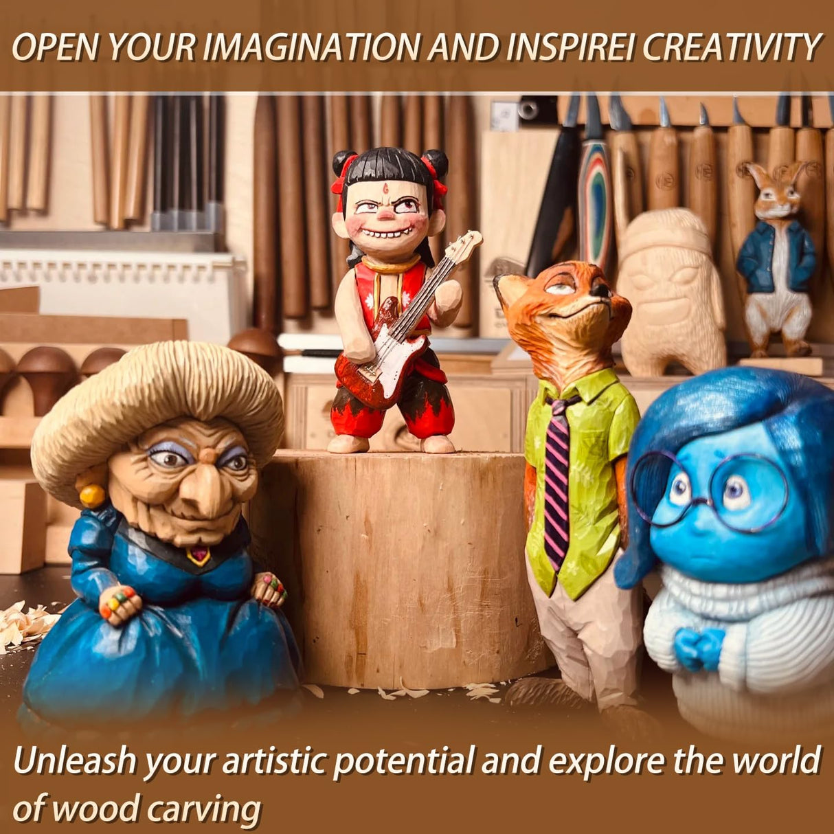 IMYMEE Deluxe Wood Carving Kit - 21Pcs Wood Carving Tools with Large Leather Case,Wood Carving Tools Set with 8Pcs Whittling Knives, 8Pcs Detail Carving Knives,Wood Whittling Kit for Beginners IMYMEE