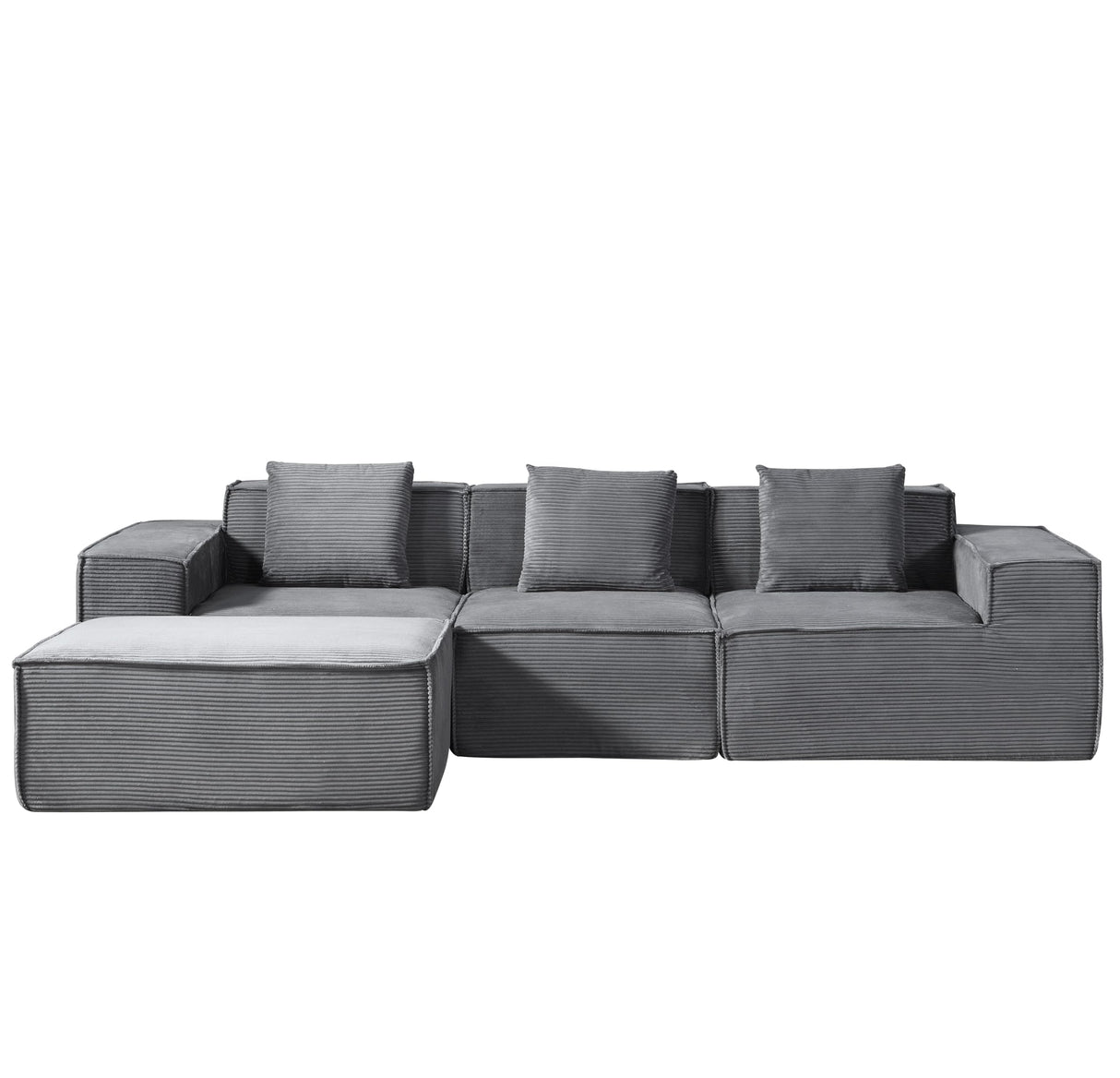 Container Furniture Direct Rowan Convertible Corduroy Sectional Couch with Ottoman & Pillows, Modular L Shaped Sleeper Sofa, Boneless Cloud Couch for Living Room Furniture, Dark Grey Container Furniture Direct