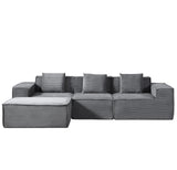 Container Furniture Direct Rowan Convertible Corduroy Sectional Couch with Ottoman & Pillows, Modular L Shaped Sleeper Sofa, Boneless Cloud Couch for Living Room Furniture, Dark Grey Container Furniture Direct