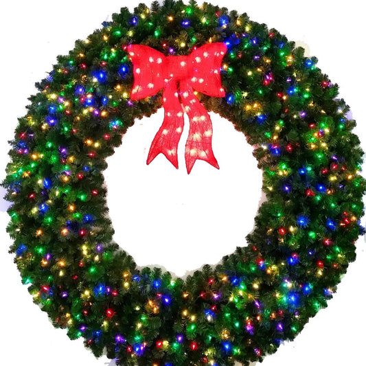 6 Foot (72 inch) Multi Color LED Christmas Wreath with Pre-lit Red Bow - 600 LED Lights - Commercial Grade - Indoor - Outdoor - ACWreaths