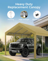 12x20 FT Heavy Duty Carport Replacement Canopy Cover, Durable Waterproof Garage Shelter Top, Car Tent for Outdoor Use, with Ball Bungees for Secure (Beige) Mars Explo