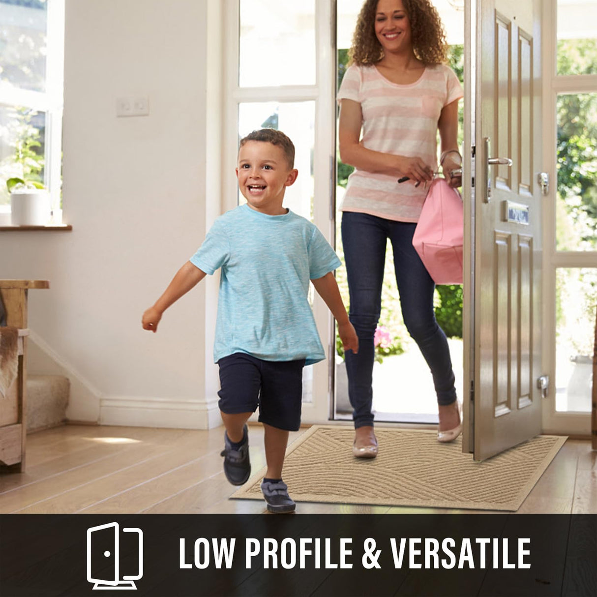 HIYARD Sturdy Front Door Mat, Absorbent Muddy Dirt Resist Welcome Door Mats Outdoor Indoor, Stain and Fade Resistant, Non-Slip Backing Entry Mat Low Profile Doormat for Entryway, 29×17, Beige HIYARD