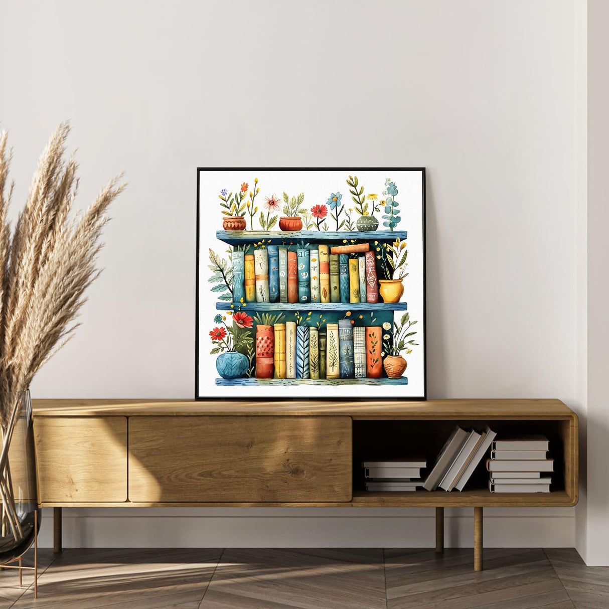 Framed Paint by Numbers Kit for Adults Beginner Bookshelf, Adult Paint by Number Kits on Canvas Framed, DIY Acrylic Oil Painting by Numbers with Frame, Book for Home Decor Gift 10 X 10 Inch Okarina