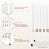 Dream On Me Full Size 2-in-1 Folding Stationary Side Crib In White, Locking Wheels, Folds Flat For Storage, Comes with Teething Guard, Non-Toxic Finish Dream On Me