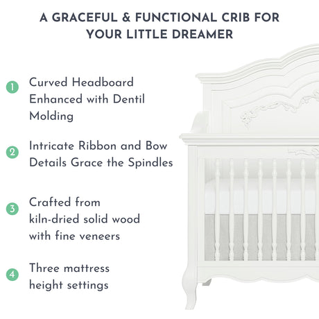 Evolur Aurora 5-in-1 Convertible Crib in Frost, Greenguard Gold Certified, Features 3 Mattress Height Settings, Sturdy and Spacious Baby Crib, Wooden Furniture Evolur