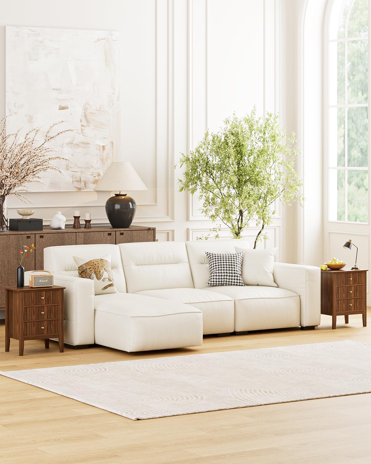 Apetaccat Night Stand, Fluted Nightstand Bedside Tall Farmhouse Nightstand with 3 Drawers, Mid Century Modern Side Accent Table,Bedside End Table for Bedroom, Living Room, Walnut Apetaccat