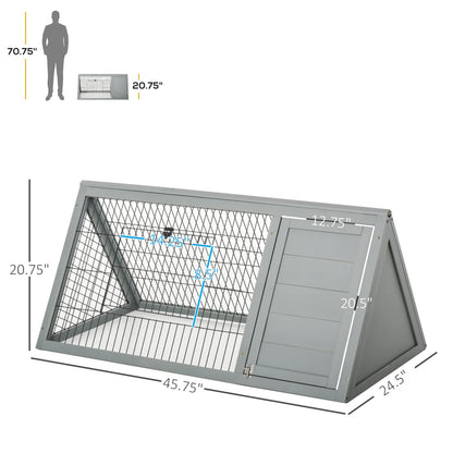 PawHut 46" x 24" Wooden A-Frame Outdoor Rabbit Cage Small Animal Hutch with Outside Run & Ventilating Wire, Gray - WoodArtSupply