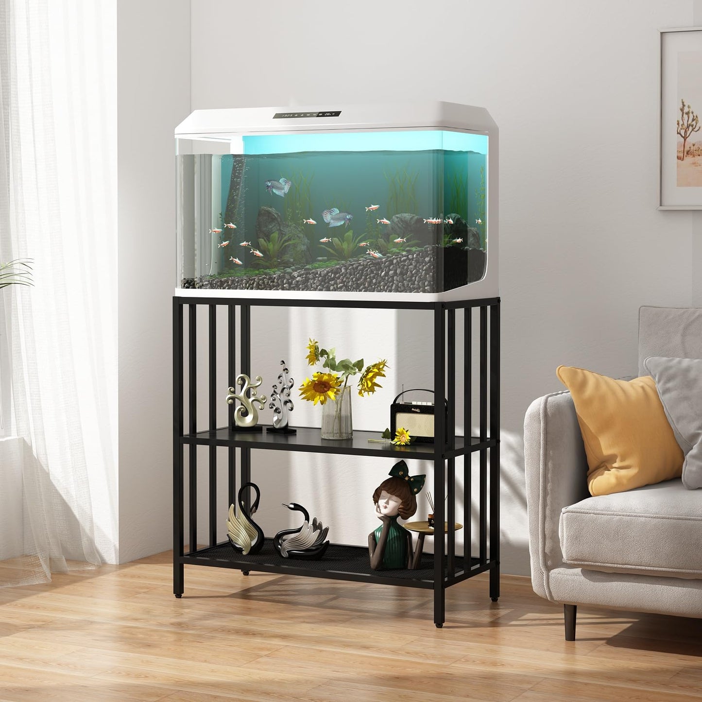 WOULHOMY Fish Tank Stand with Metal Shelves, 40 Gallon Aquarium Stand Heavy Duty Turtle Tank Terrariums Tank Breeder Reptile Tank Stand for Home Office, 36.6” x 18.5” x 29.5” (Black) - WoodArtSupply