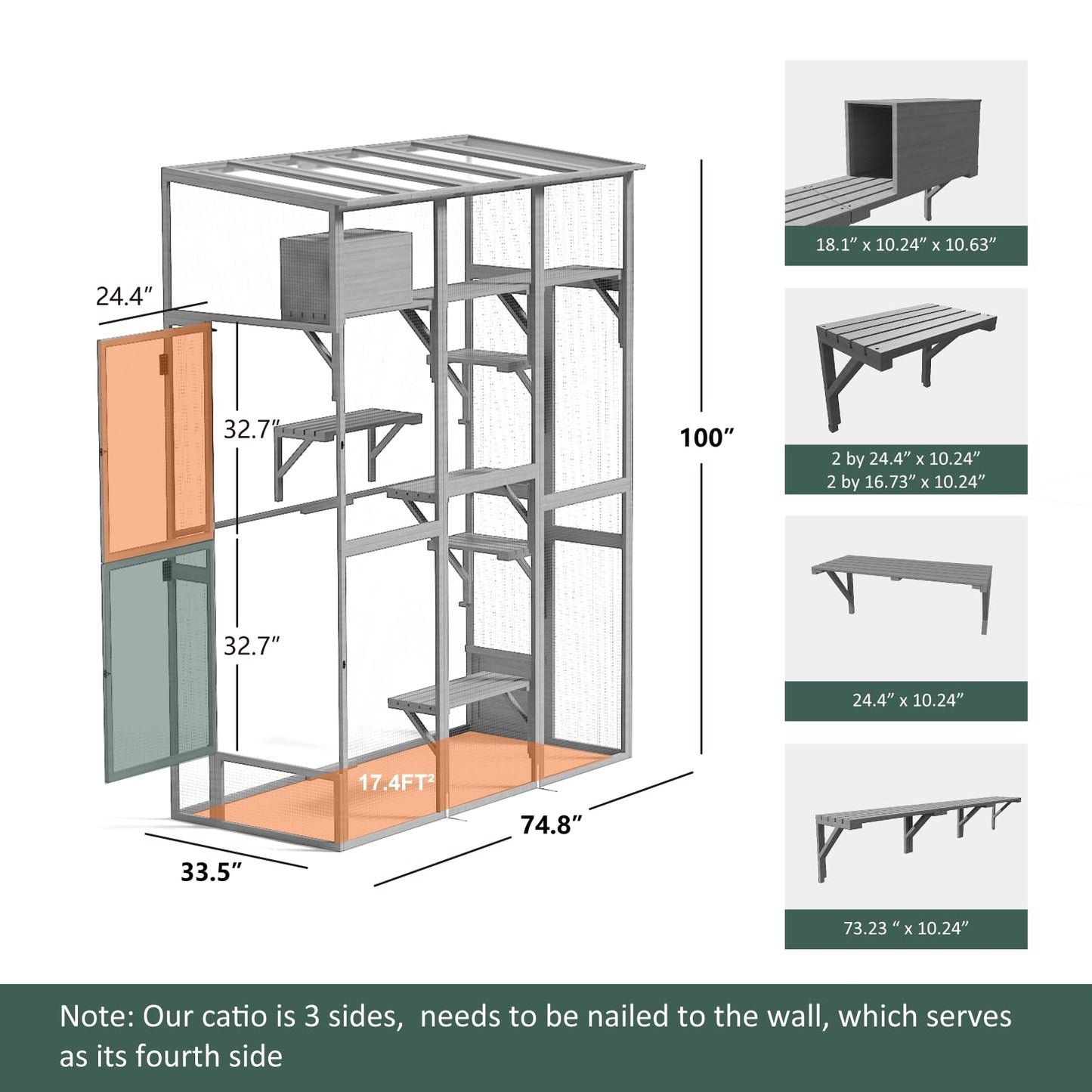 TIMHAKA Cat Catio Playground, Window Cat Catio for Multiple Indoor Cats, Large Cat Window Perch with Platforms, Sleeping Box and Bridges, Outdoor Cat House with Waterproof Roof, 74.8" x 33.5" - WoodArtSupply