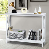 Giantex Console Table 2-Tier with Storage Shelf,X-Design Bookshelf Narrow Accent Table for Entryway Hallway Living Room Sofa Side Table (White) Giantex