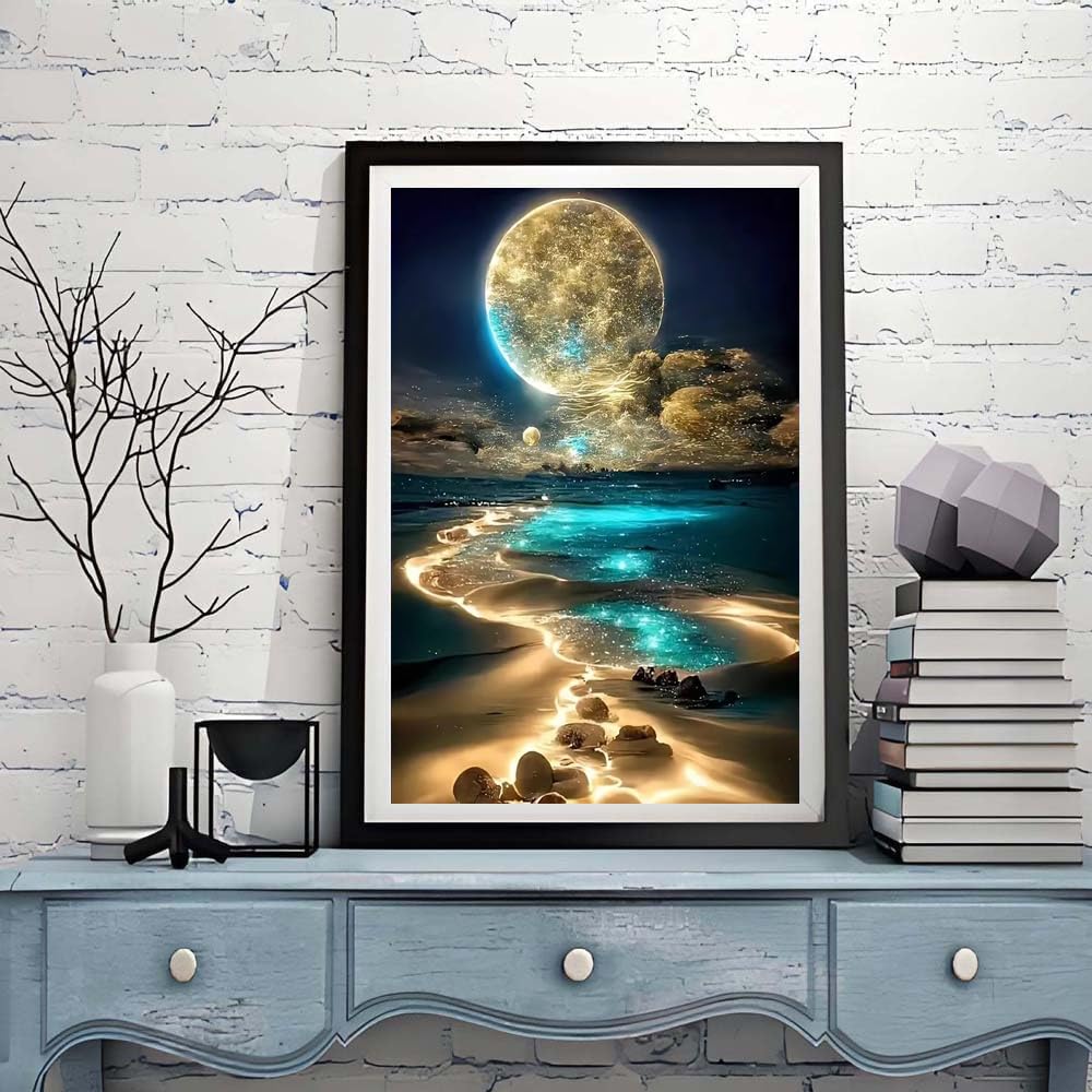 ZQEATRY Moon Diamond Painting Kits for Adults,DIY Moonlight Beach Diamond Art Kits,5D Full Drill Painting Kits with Arts and Crafts for Home Wall Decor 11.8 X 15.7Inch ZQEATRY