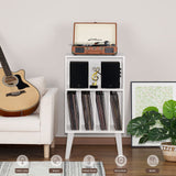 Lerliuo Record Player Stand, White Turntable Stand Holds up to 160 Albums, Mid-Century Vinyl Storage Cabinet Table with Solid Wood Legs, Record Player Holder Dispaly Shelf for Bedroom Living Room Lerliuo